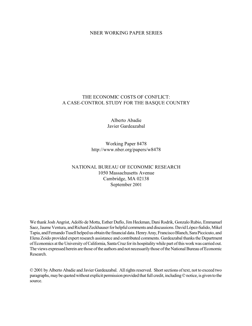 The Economic Costs of Conflict: a Case-Control Study for the Basque