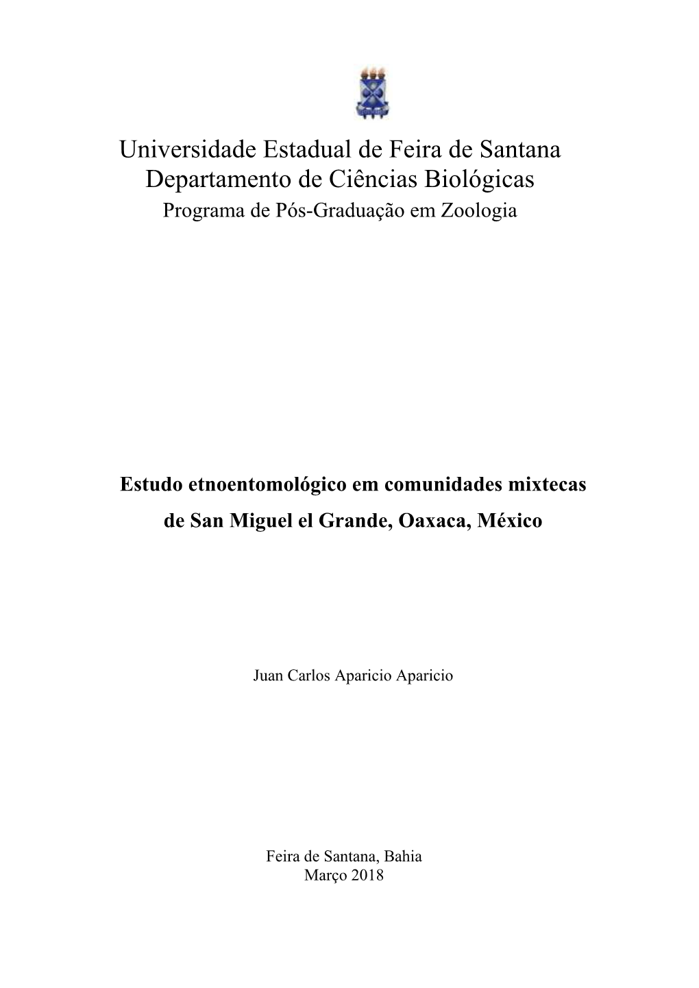 Universidade Estadual De Feira De Santana Departamento De Ciências Biológicas Programa De Pós-Graduação Em Zoologia