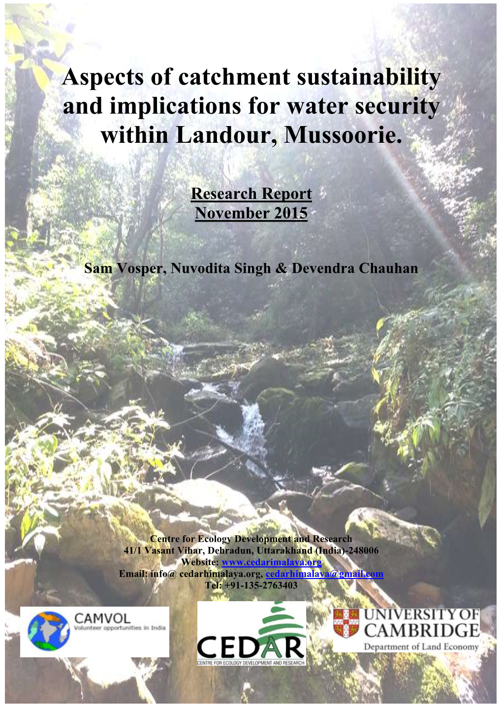 Aspects of Catchment Sustainability and Implications for Water Security Within Landour, Mussoorie