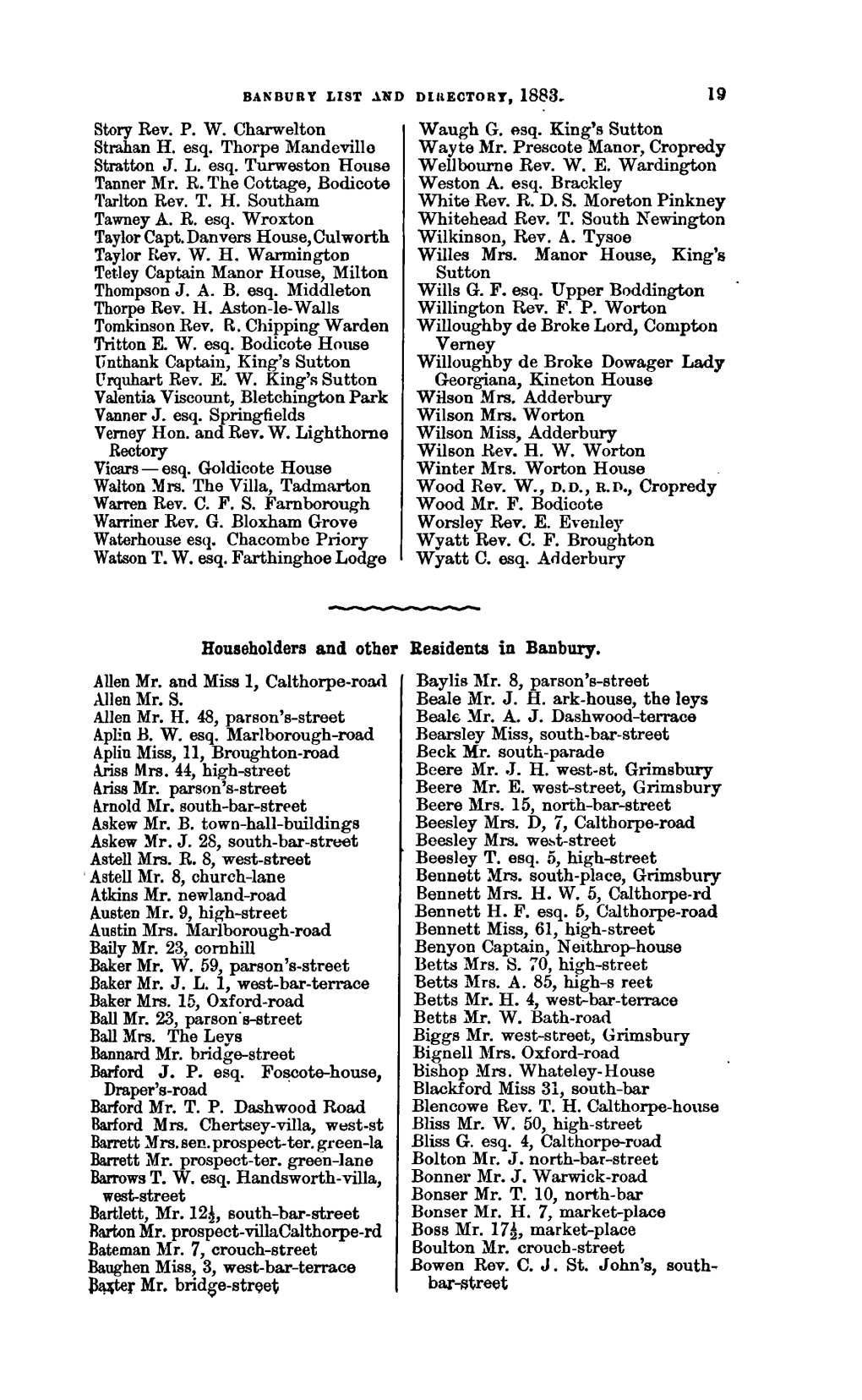 19 Householders and Other Residents in Banbury