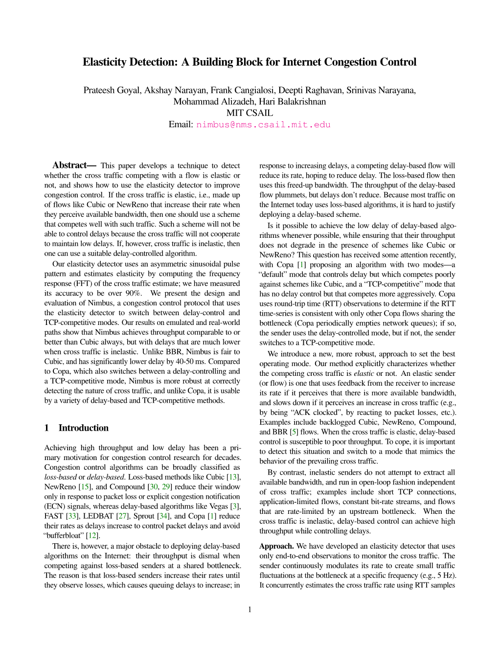 Elasticity Detection: a Building Block for Internet Congestion Control