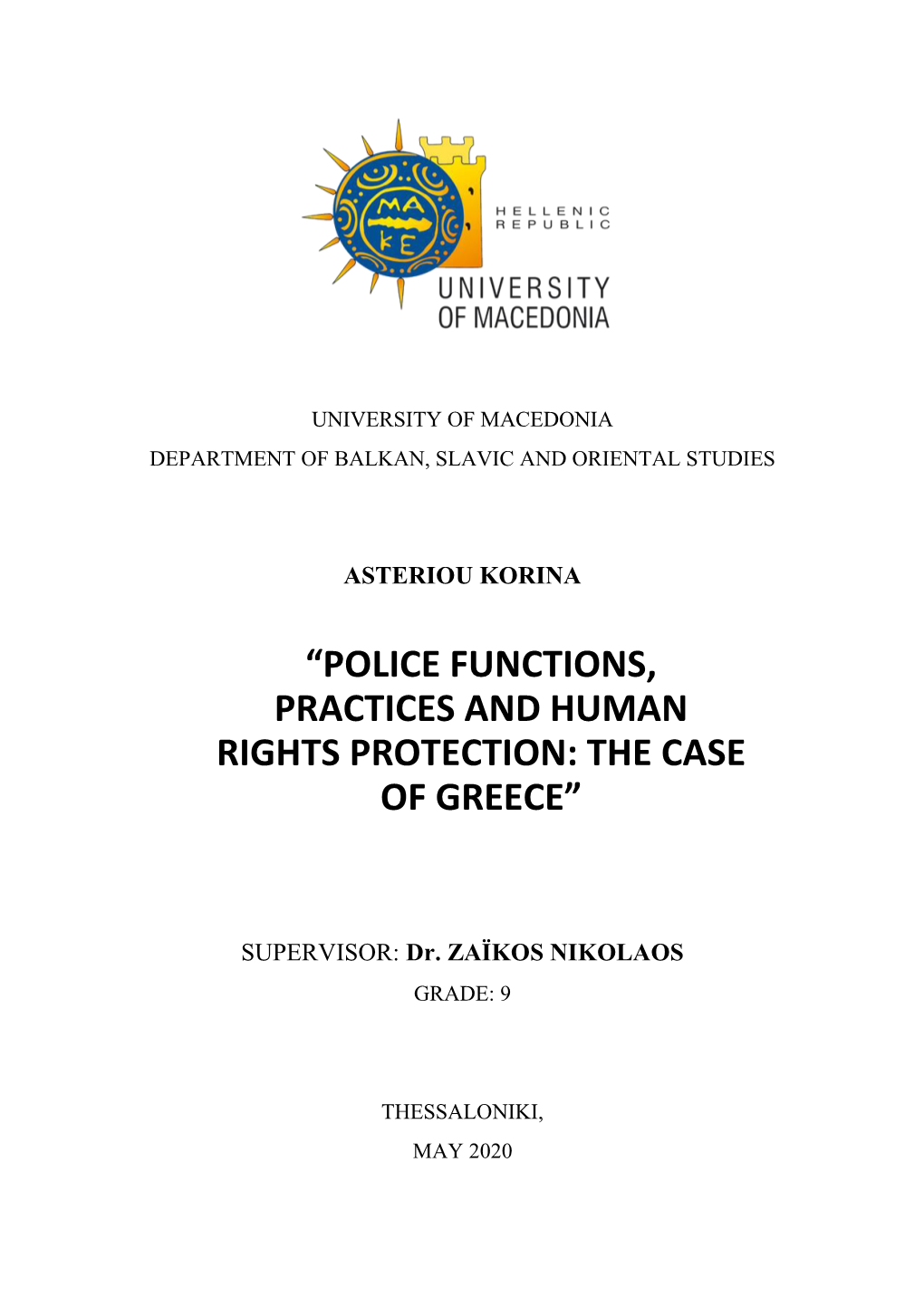 “Police Functions, Practices and Human Rights Protection: the Case of Greece”