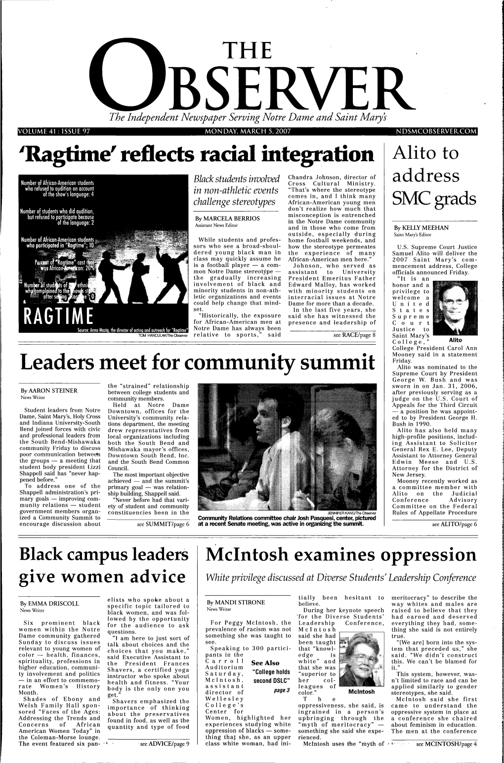 1Ragtime' Reflects Racial Integration Alito to Leaders Meet for Community