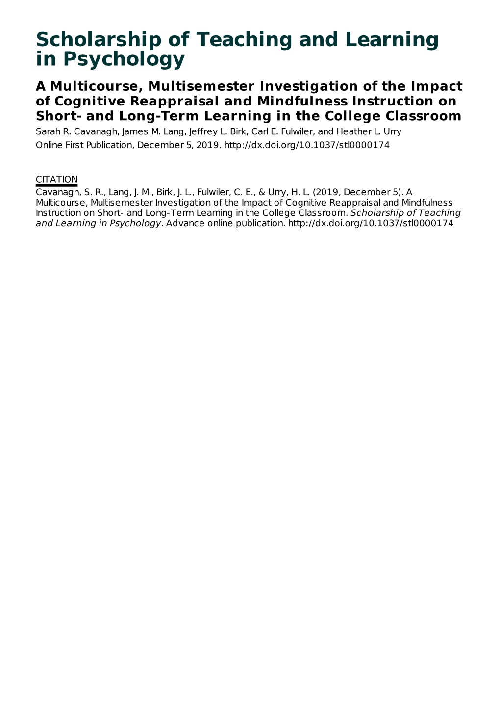 Scholarship of Teaching and Learning in Psychology