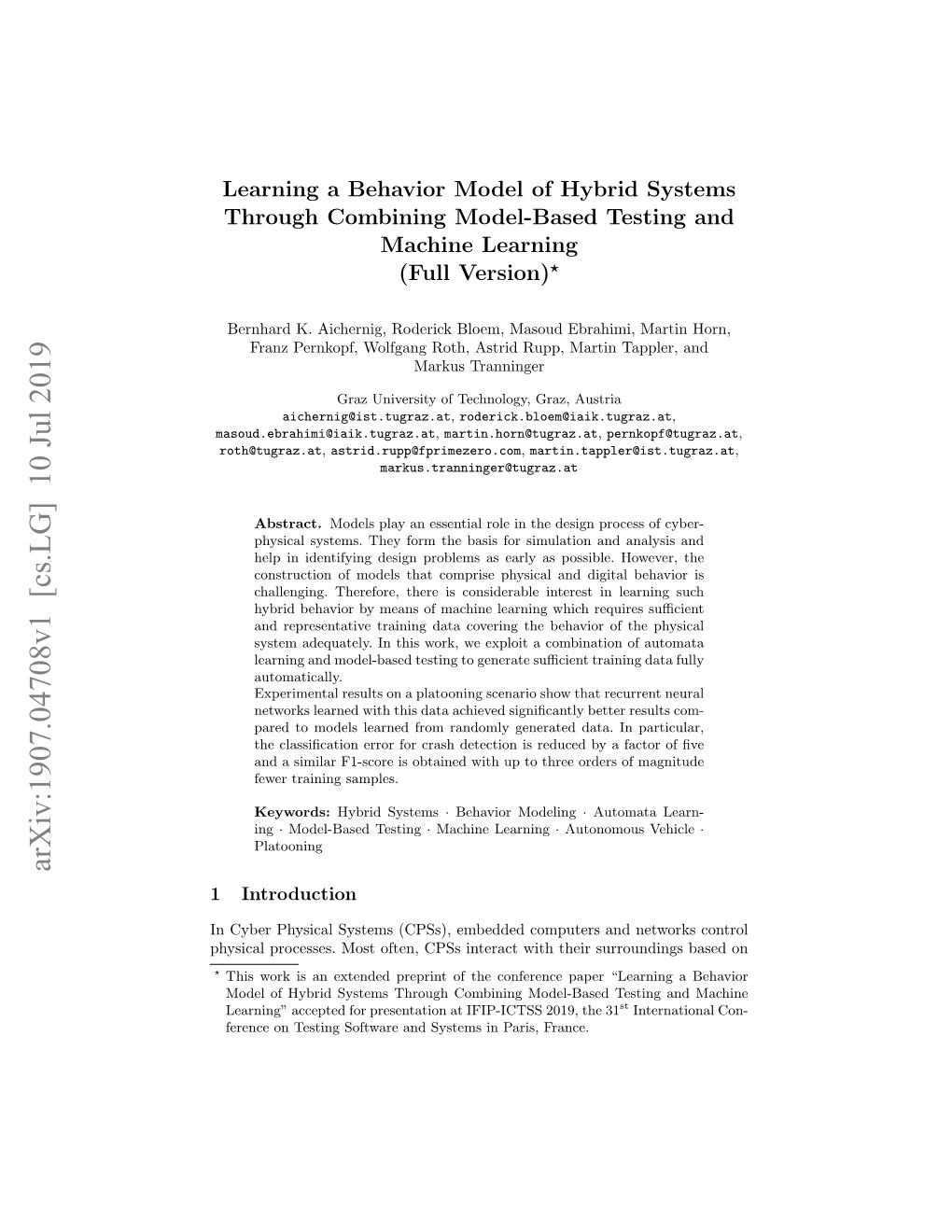 Arxiv:1907.04708V1 [Cs.LG] 10 Jul 2019 1 Introduction