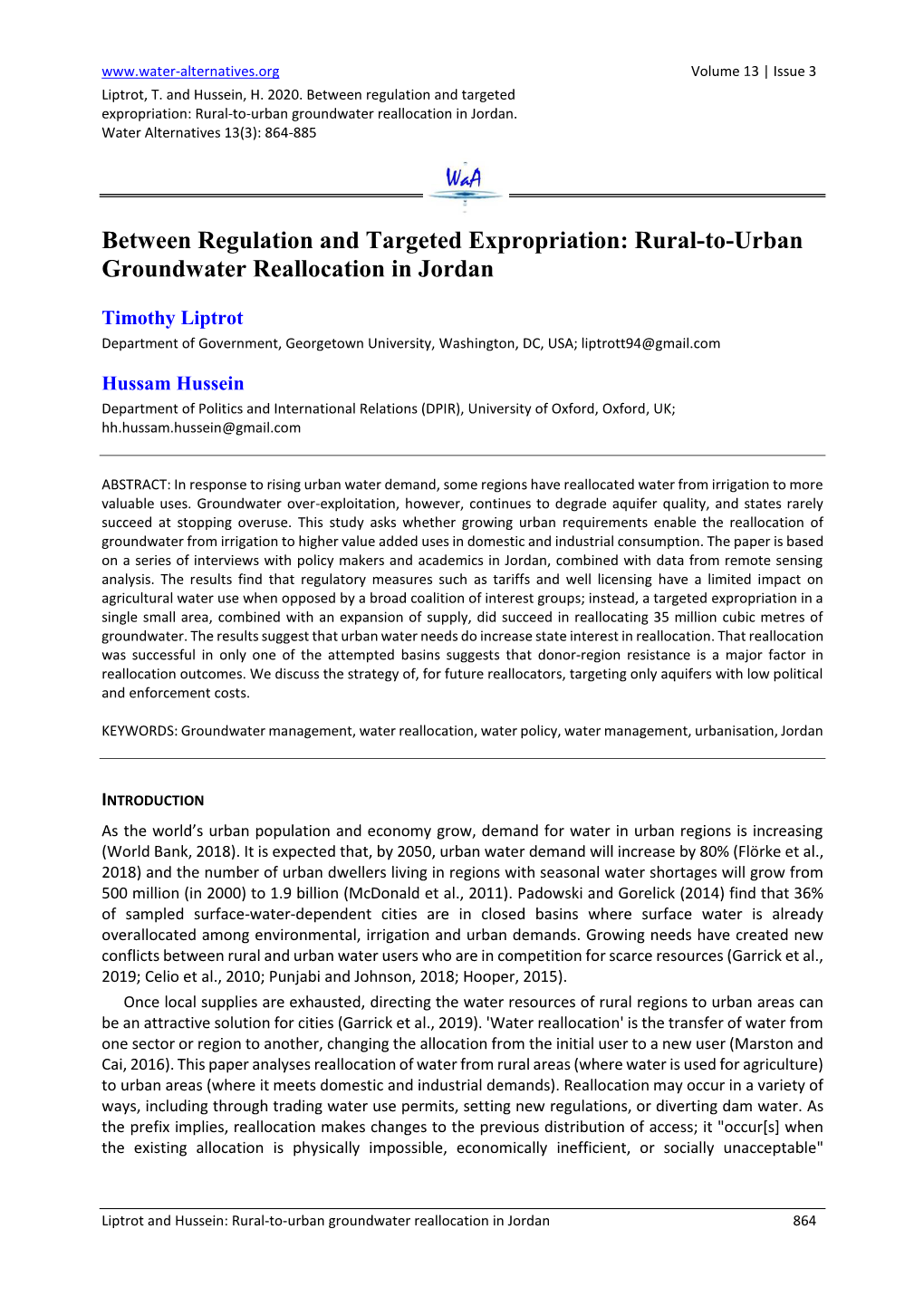 Rural-To-Urban Groundwater Reallocation in Jordan