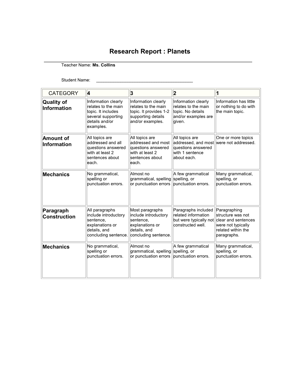 Research Report : Planets