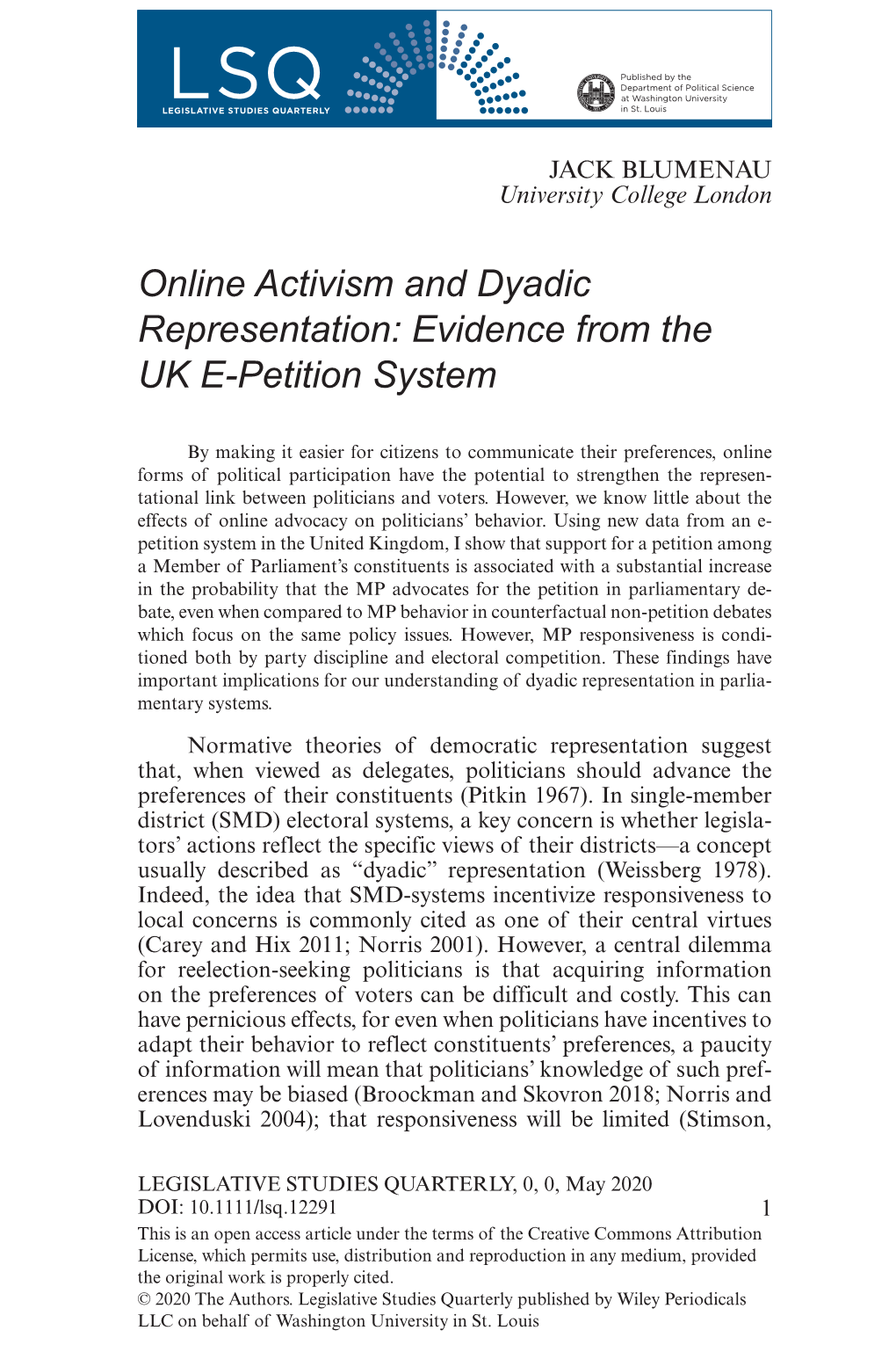 Online Activism and Dyadic Representation: Evidence from the UK E-Petition System