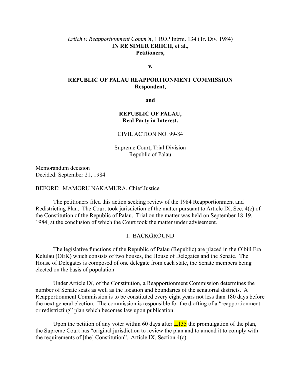 Eriich V. Reapportionment Comm'n, 1 ROP Intrm