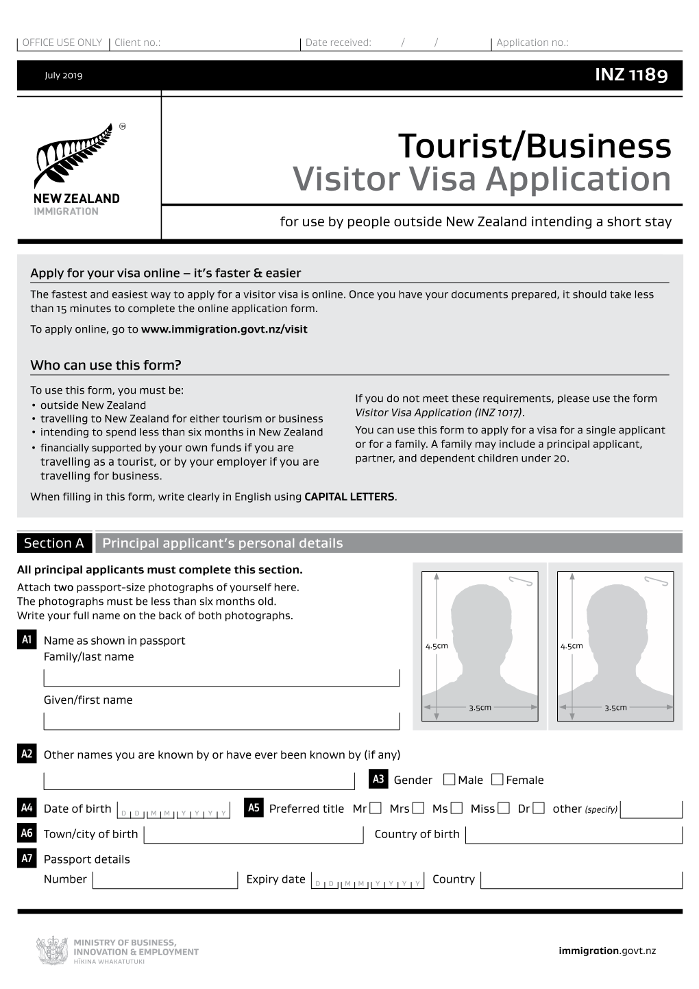 New Zealand Visa Application Form