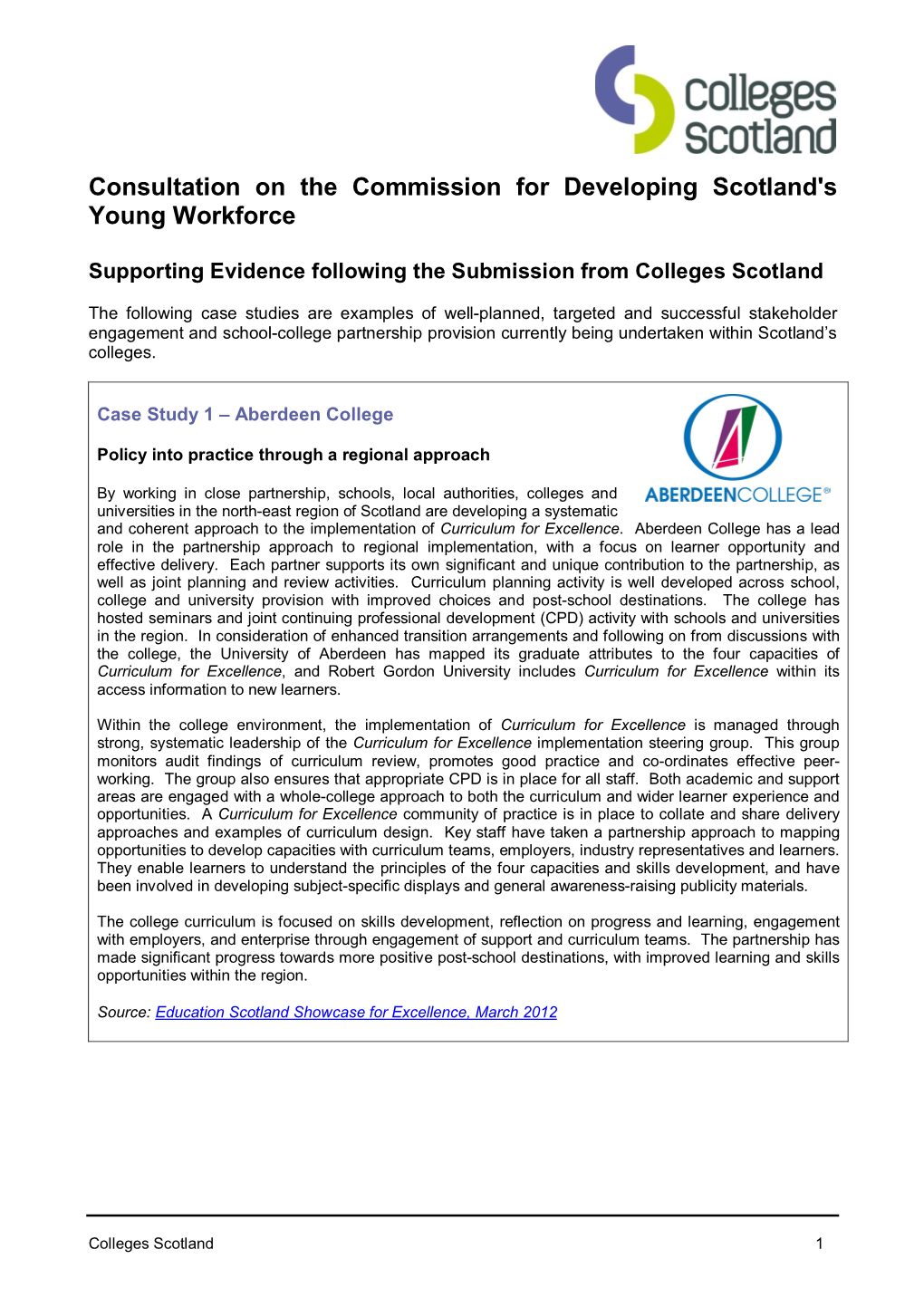 Consultation on the Commission for Developing Scotland's Young Workforce