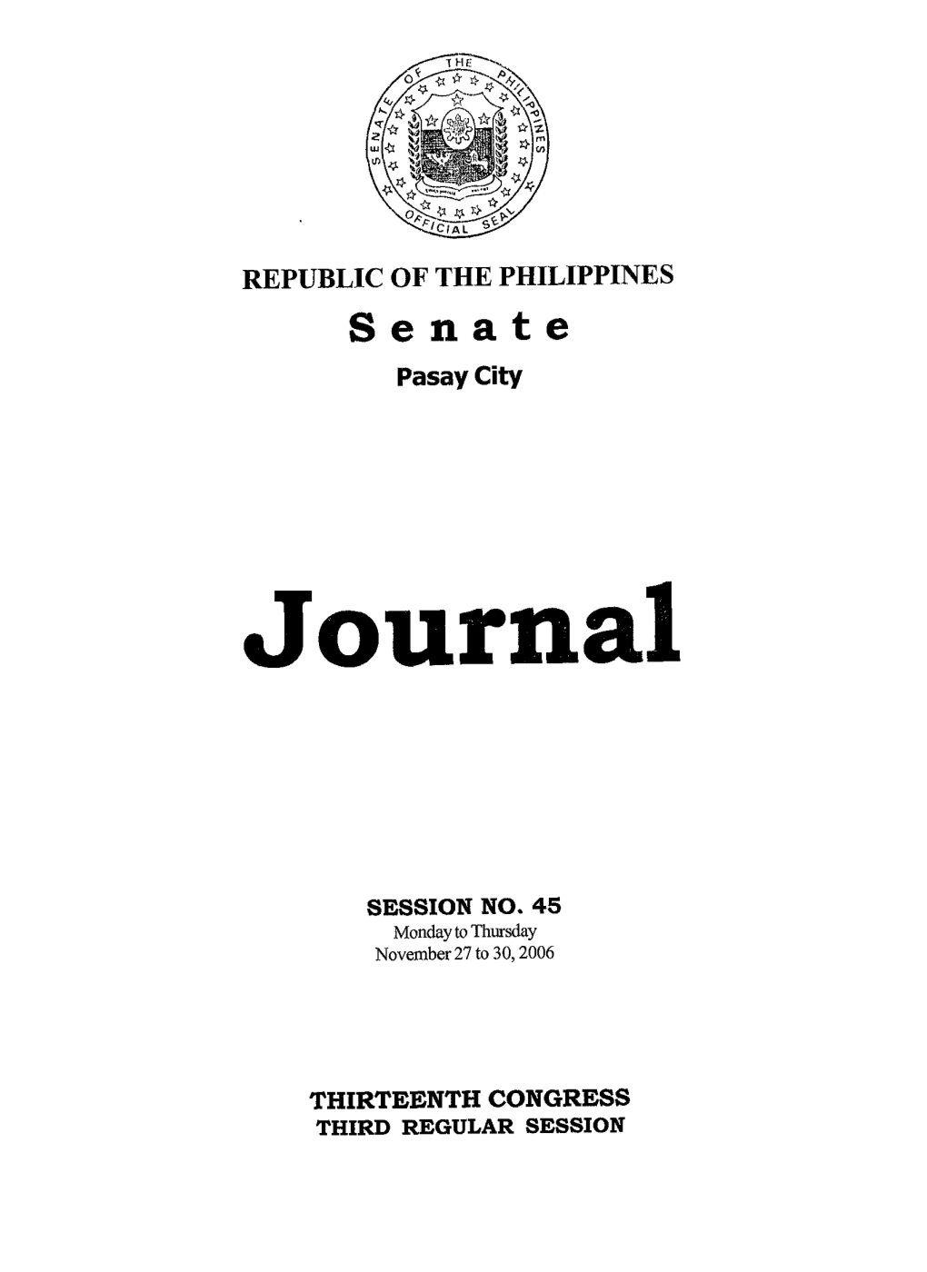 REPUBLIC of the PHILIPPINES Senate Pasay City