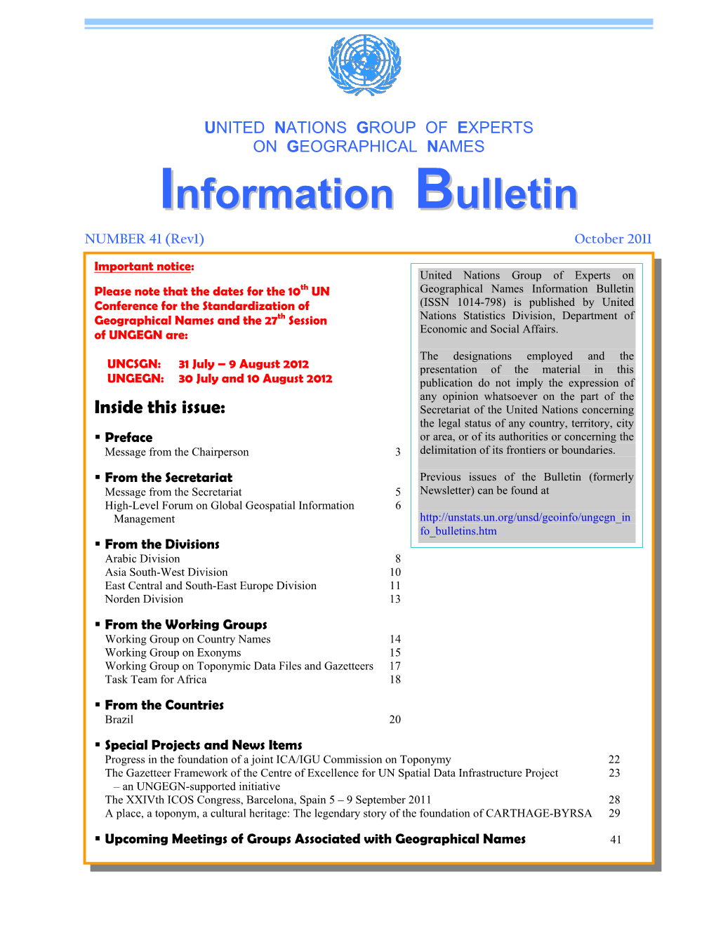 UNGEGN Information Bulletin Number 41