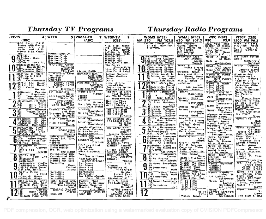 Thursday TV Programs Thursday Radio Programs