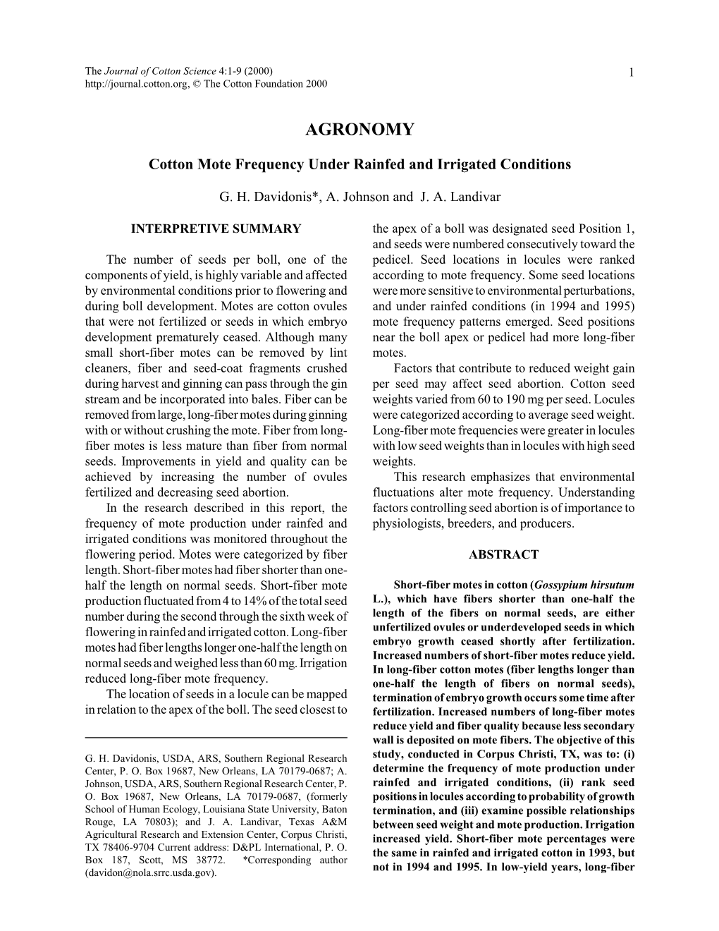 Cotton Mote Frequency Under Rainfed and Irrigated Conditions