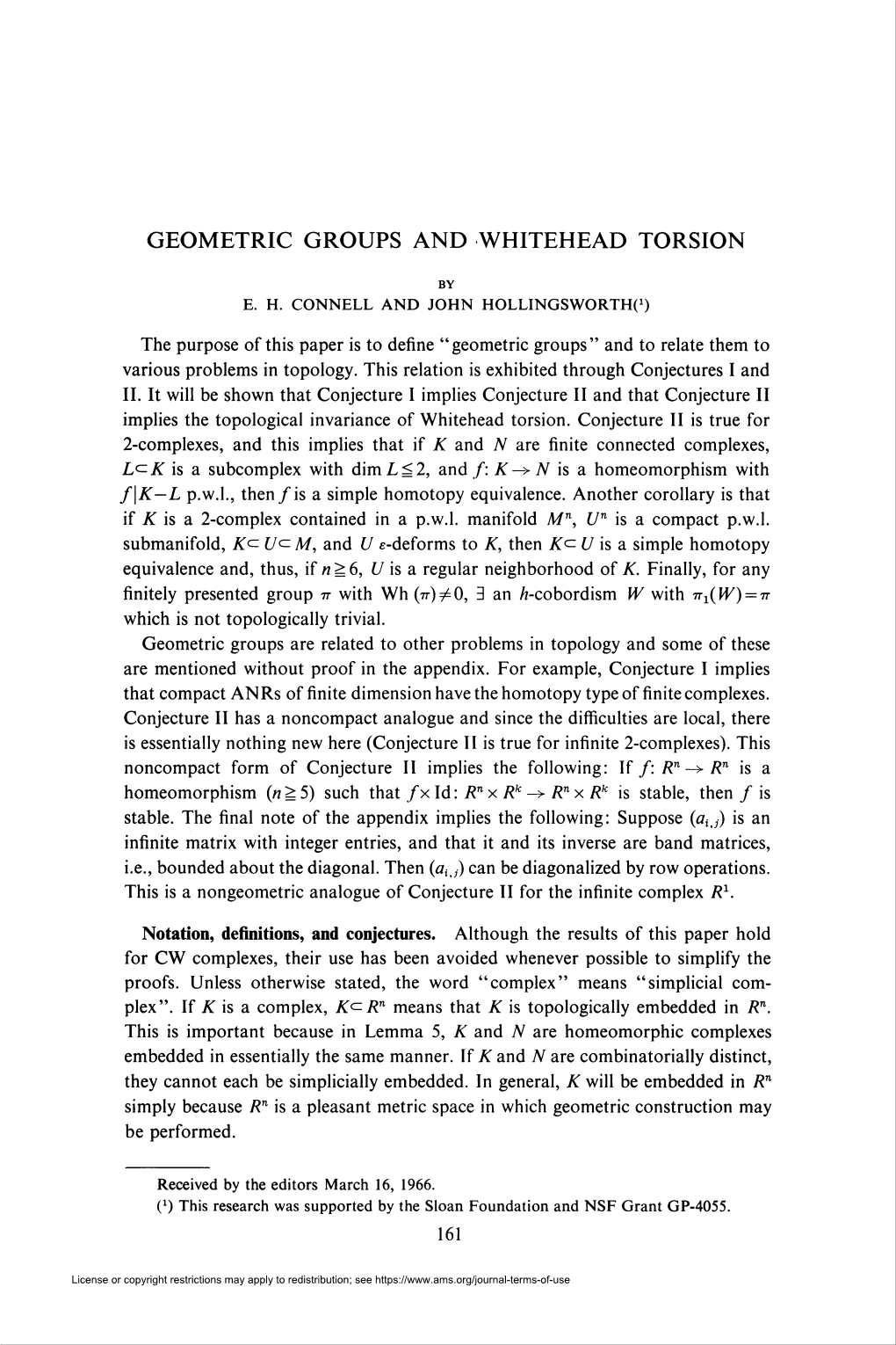 Geometric Groups and Whitehead Torsion