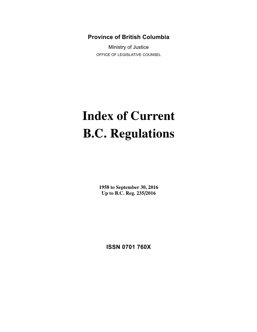 Of BC Regulations