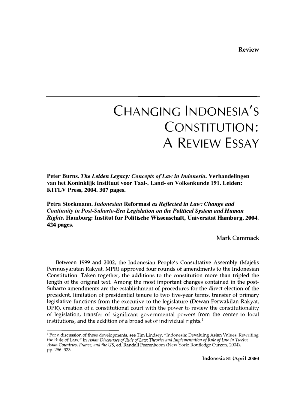 Changing Indonesia's Constitution: a Review Essay