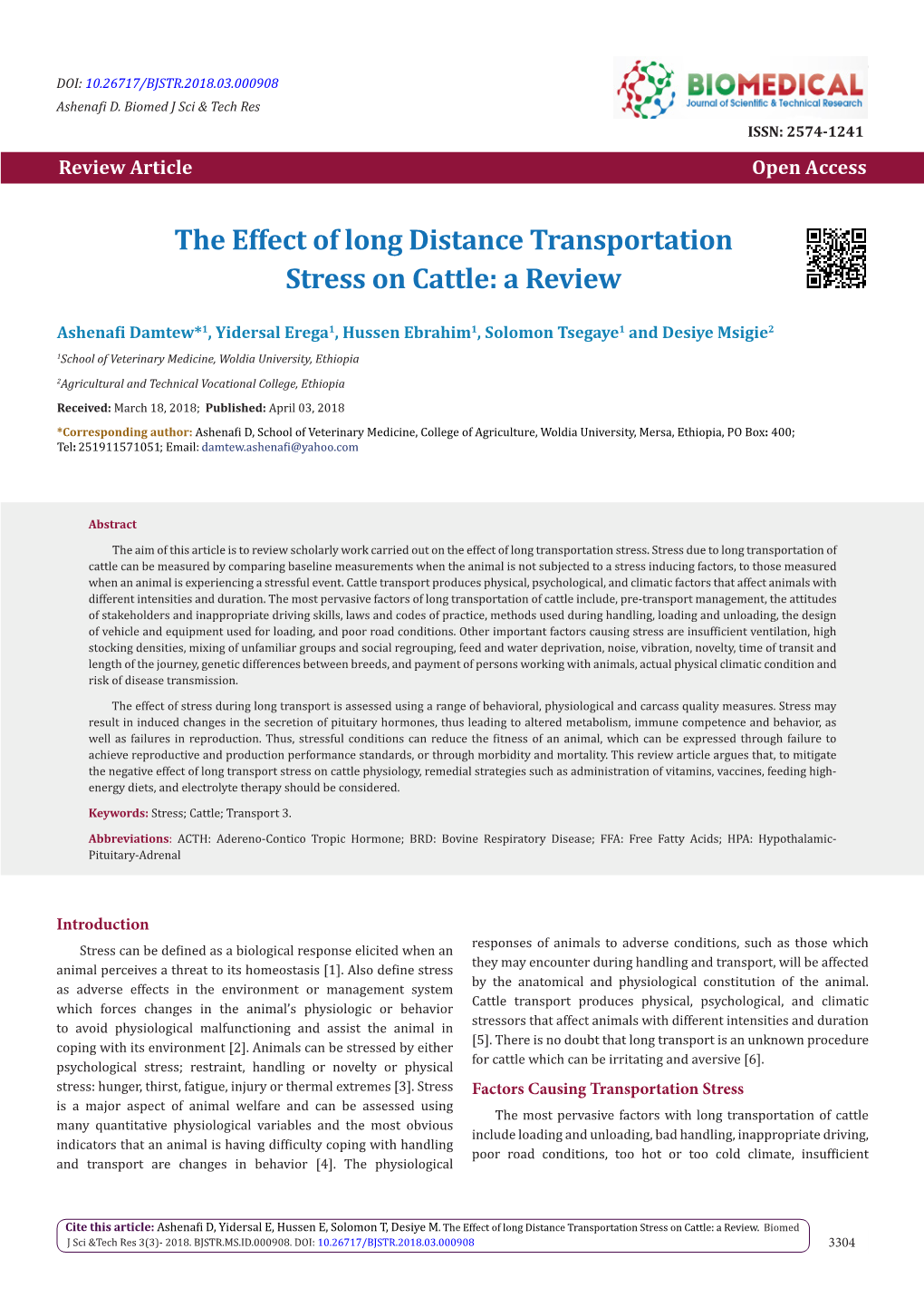 The Effect of Long Distance Transportation Stress on Cattle: a Review