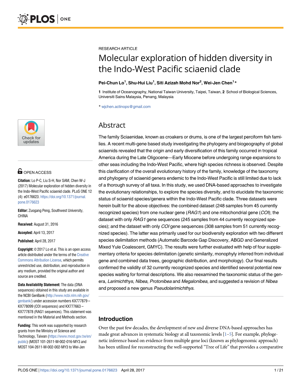 Molecular Exploration of Hidden Diversity in the Indo-West Pacific Sciaenid Clade