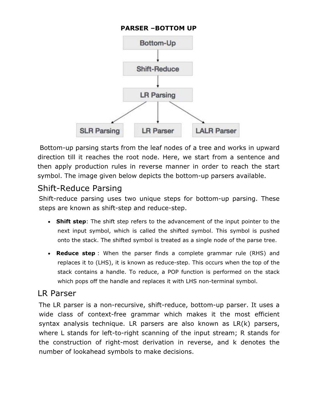 Shift-Reduce Parsing LR Parser