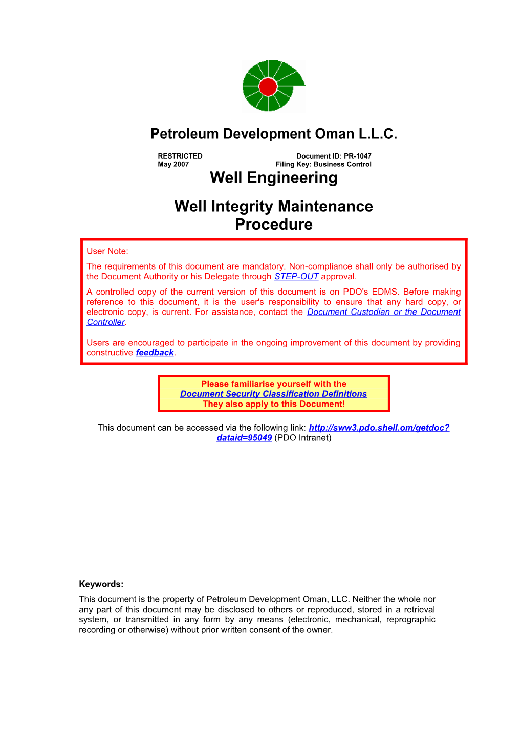 PR-1047, Well Integrity Maintenance Procedure