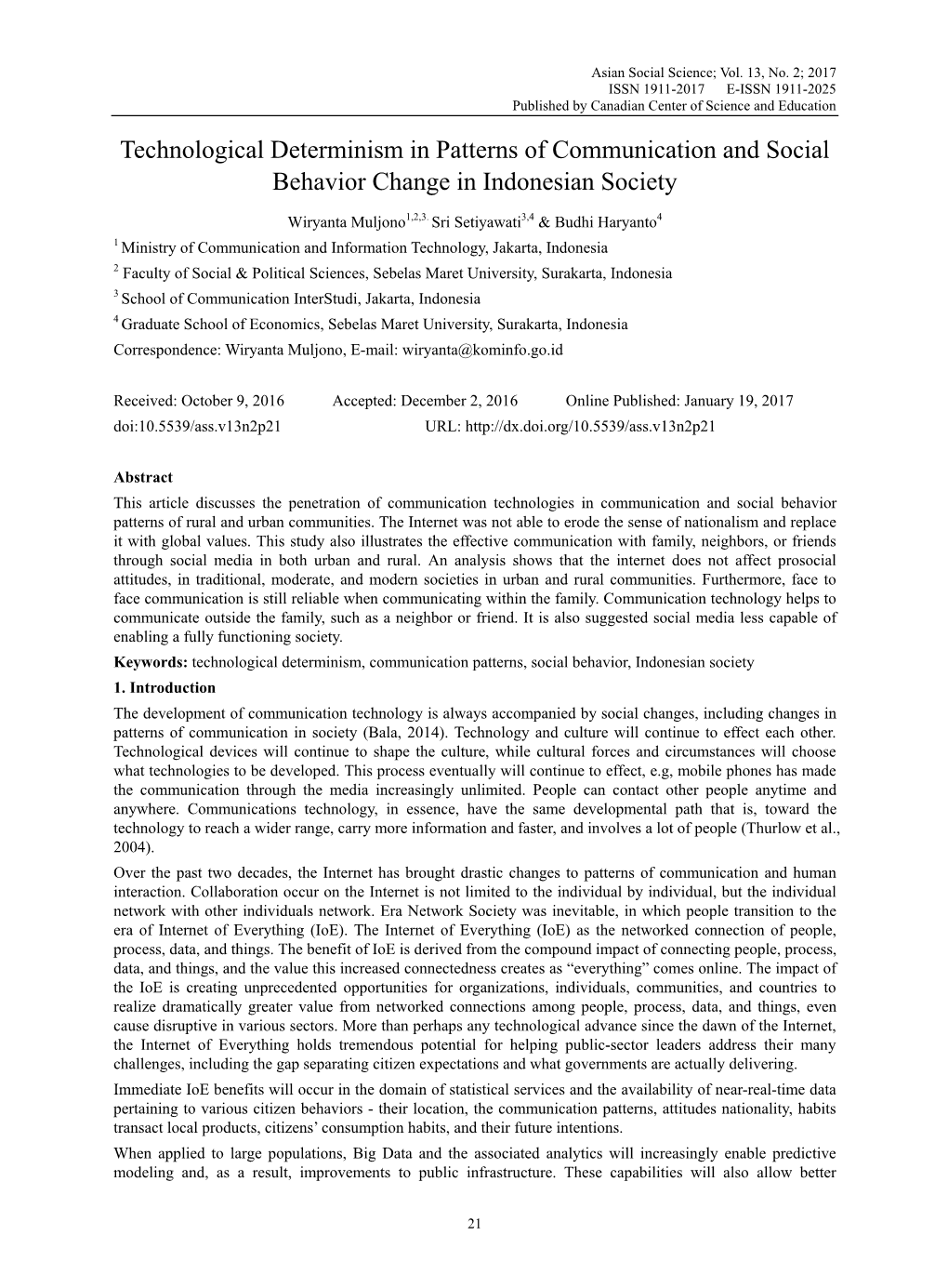 Technological Determinism in Patterns of Communication and Social Behavior Change in Indonesian Society