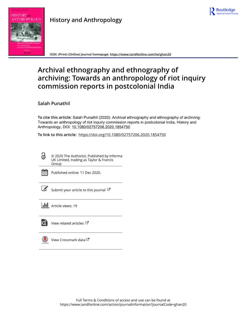 Towards an Anthropology of Riot Inquiry Commission Reports in Postcolonial India