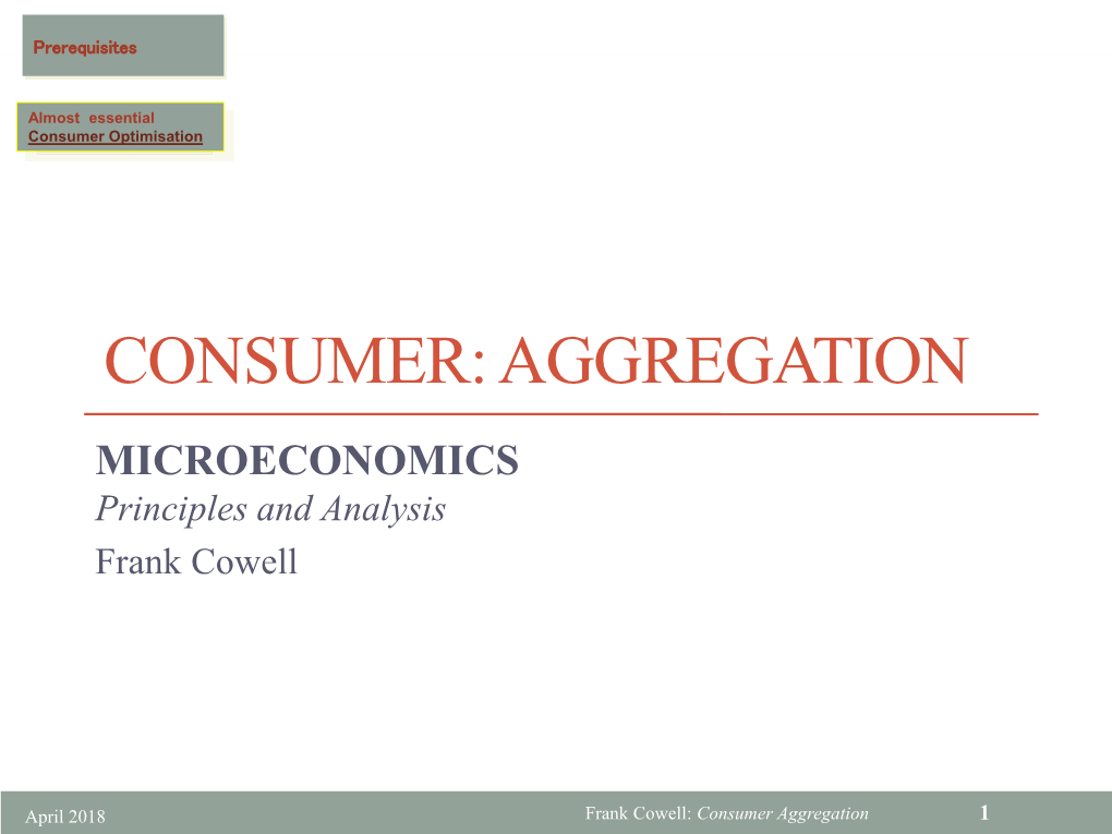 CONSUMER: AGGREGATION MICROECONOMICS Principles and Analysis Frank Cowell