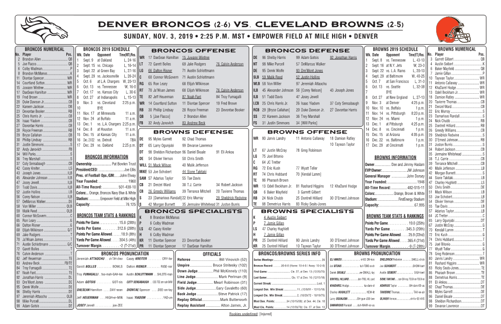 VS. Cleveland Browns (2-5) SUNDAY, NOV