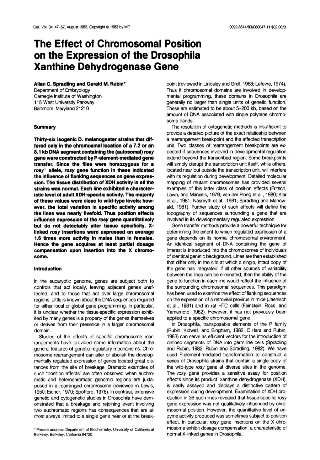 The Effect of Chromosomal Position on the Expression of the Drosophila Xanthine Dehydrogenase Gene