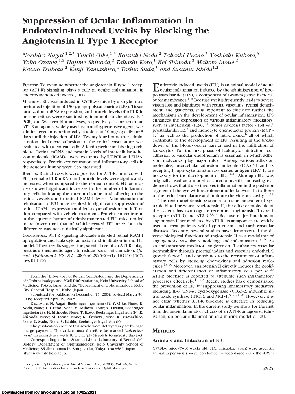 Suppression of Ocular Inflammation in Endotoxin-Induced Uveitis By