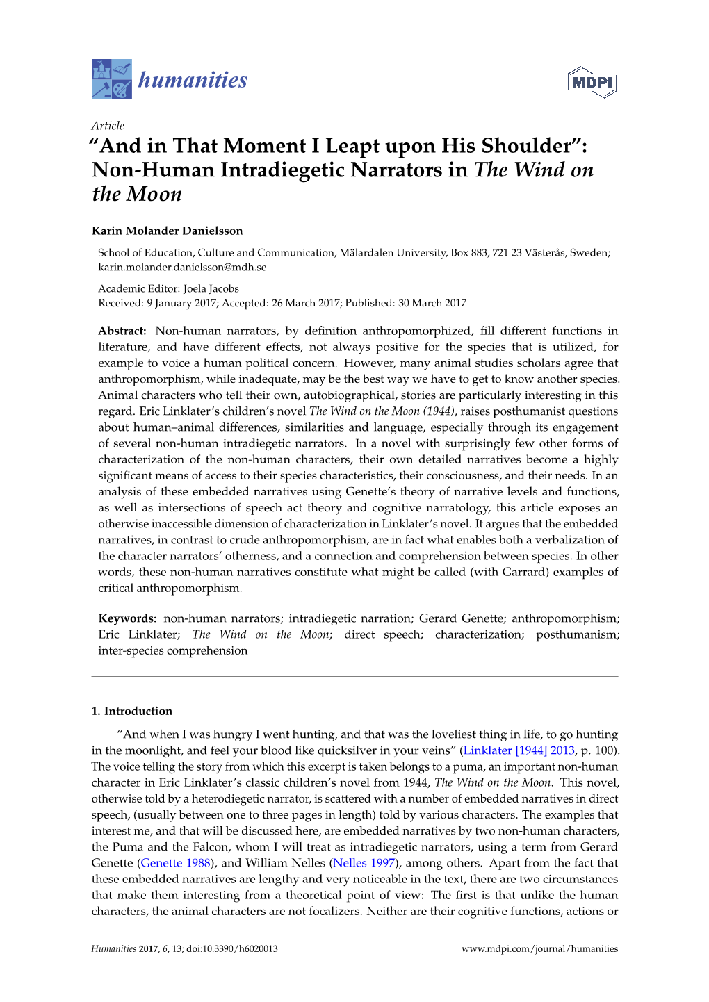 Non-Human Intradiegetic Narrators in the Wind on the Moon