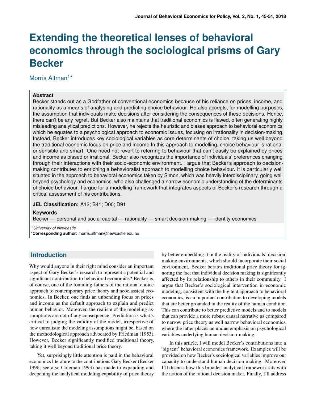 Extending the Theoretical Lenses of Behavioral Economics Through the Sociological Prisms of Gary Becker