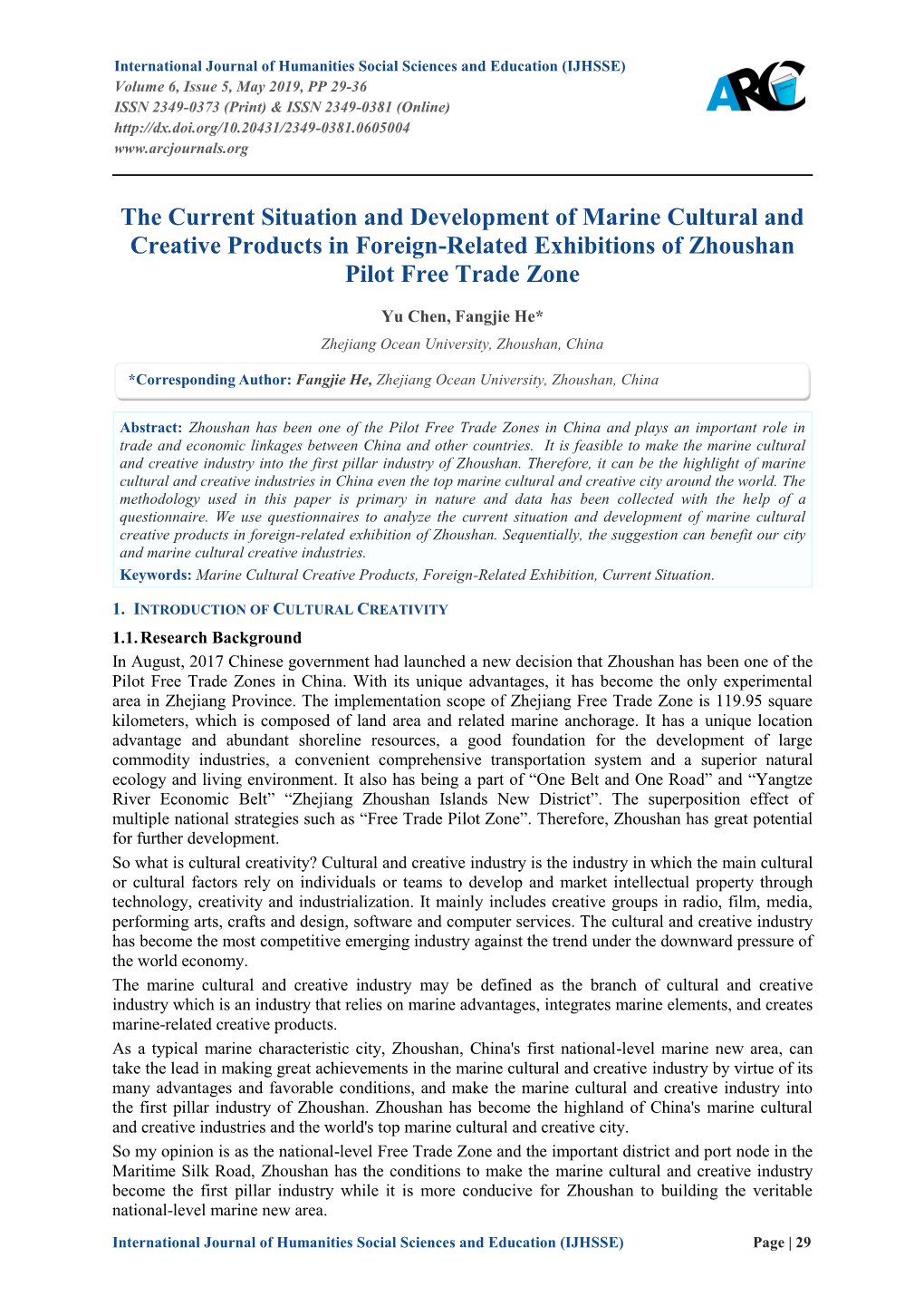 The Current Situation and Development of Marine Cultural and Creative Products in Foreign-Related Exhibitions of Zhoushan Pilot Free Trade Zone