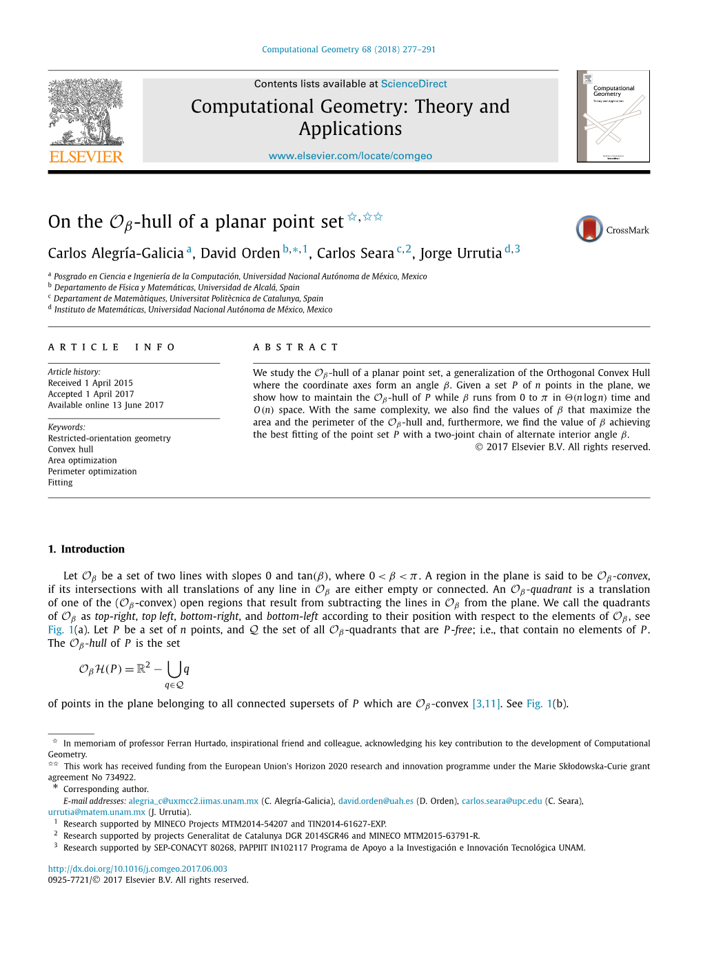 On the Oβ-Hull of a Planar Point