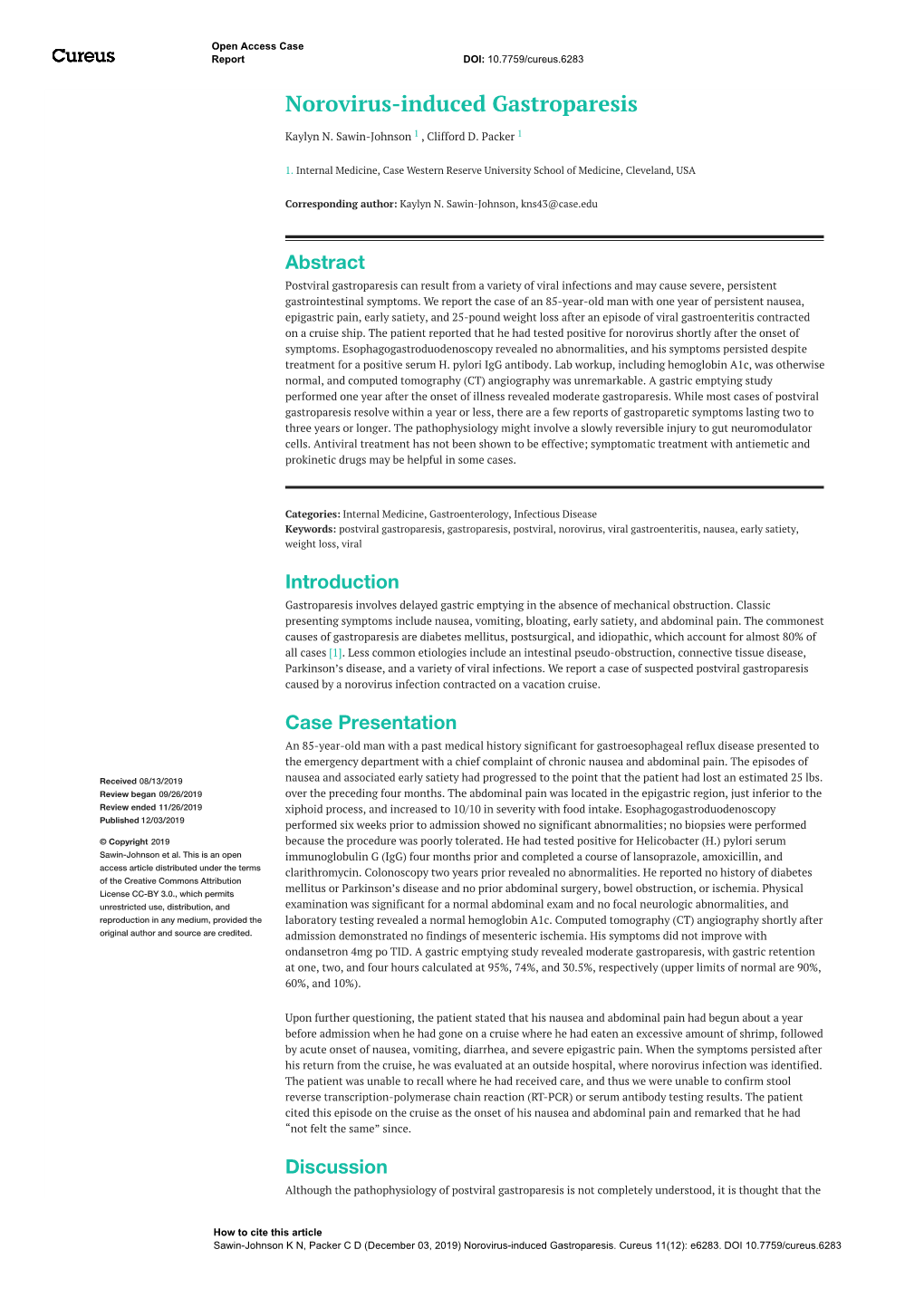 Norovirus-Induced Gastroparesis