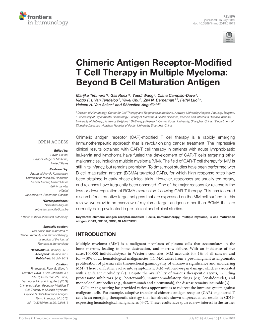 Chimeric Antigen Receptor-Modified T Cell Therapy in Multiple Myeloma