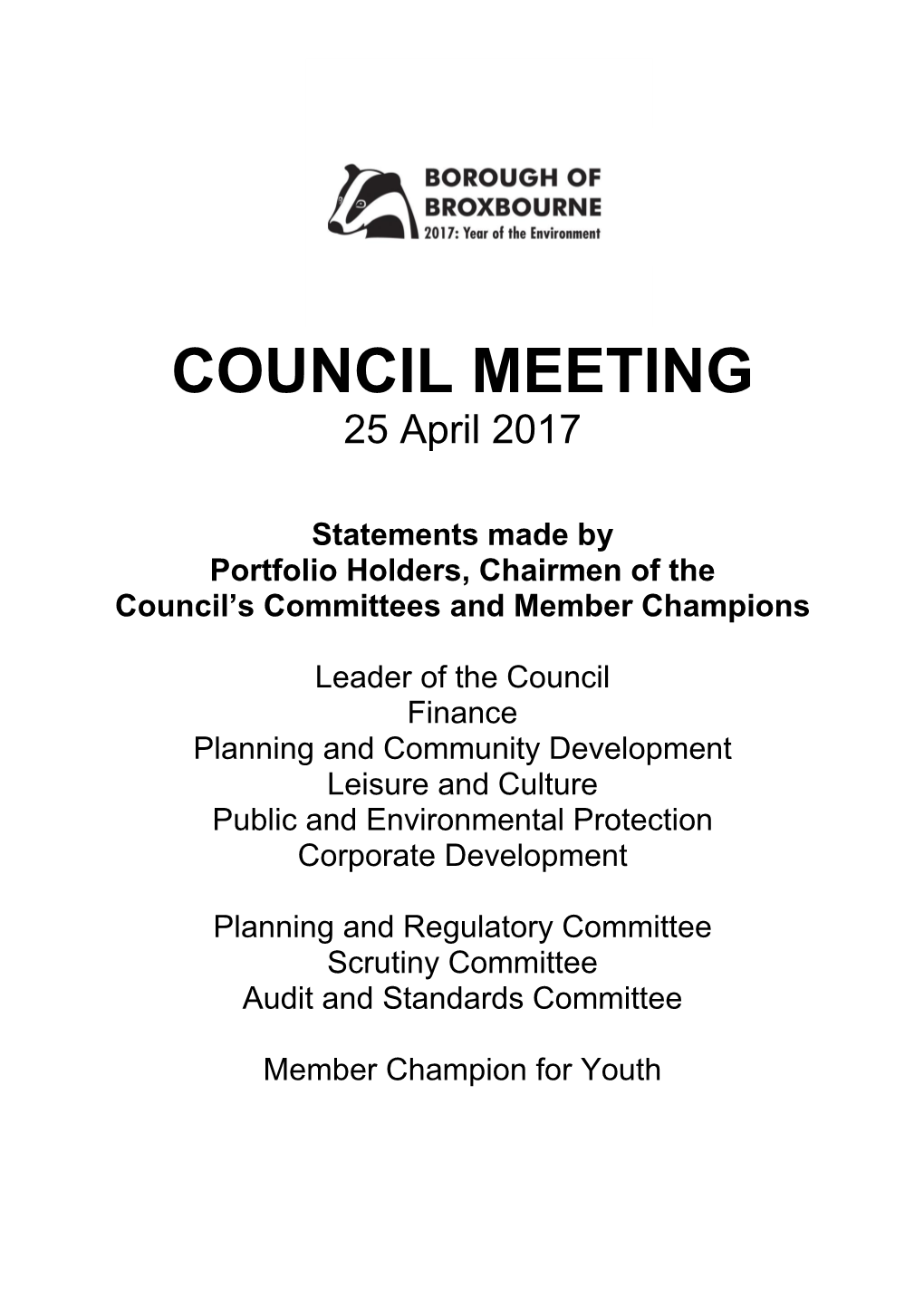 COUNCIL MEETING 25 April 2017