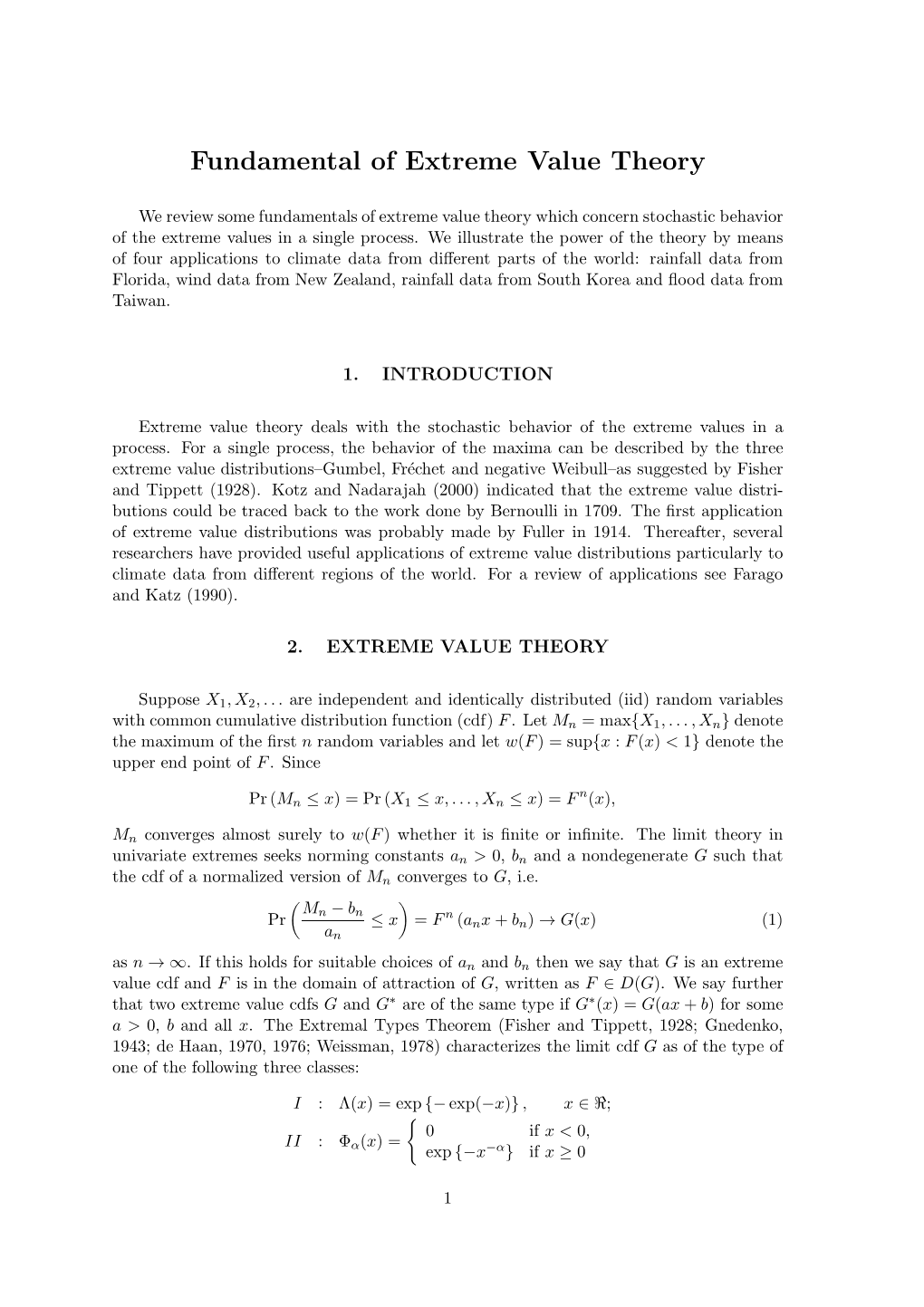 Fundamental of Extreme Value Theory