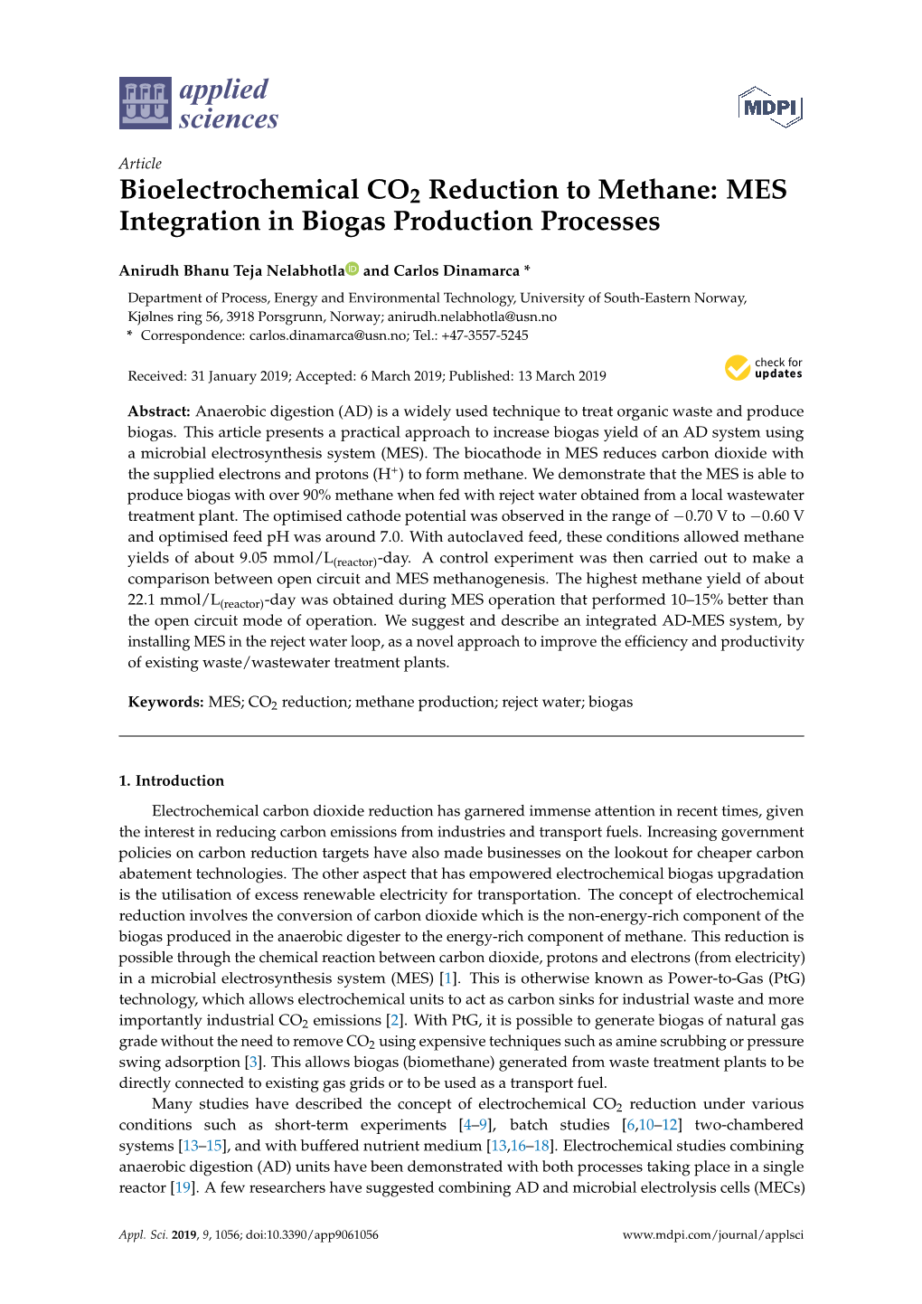 Bioelectrochemical CO2 Reduction to Methane: MES Integration in Biogas Production Processes