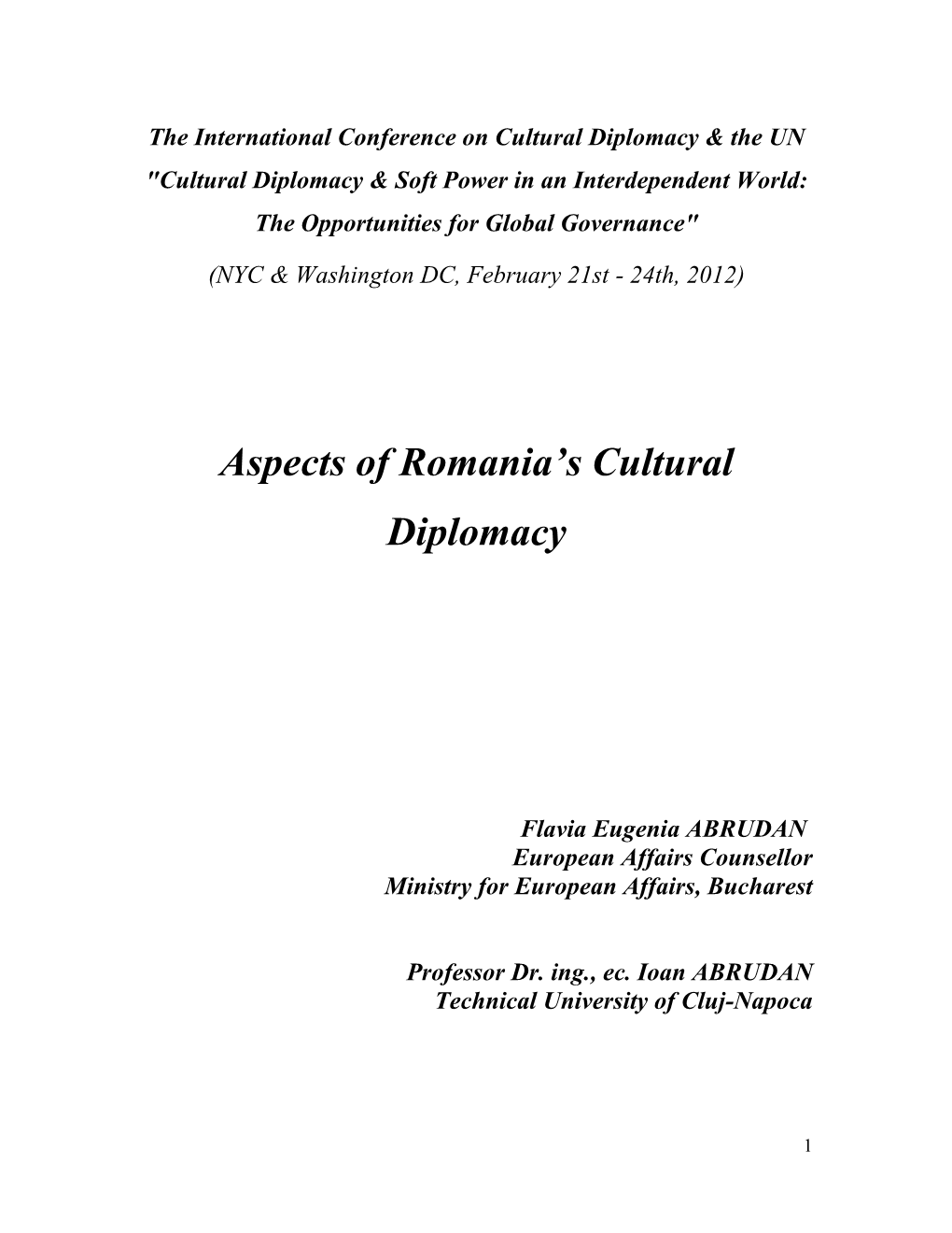 Aspects of Romania's Cultural Diplomacy