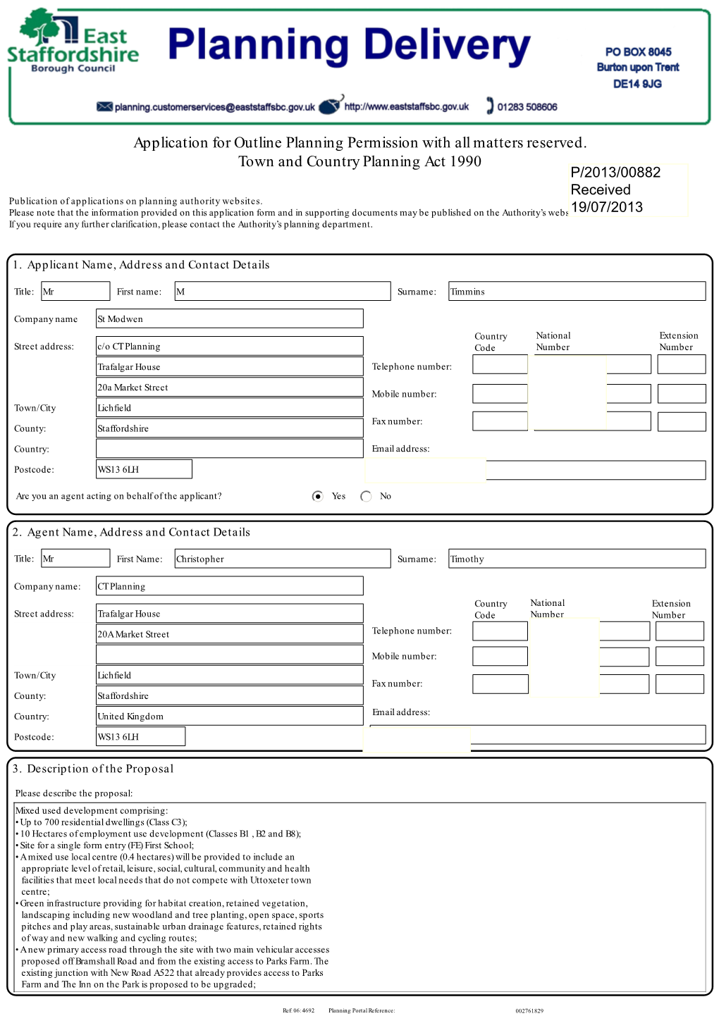 Application for Outline Planning Permission with All Matters Reserved