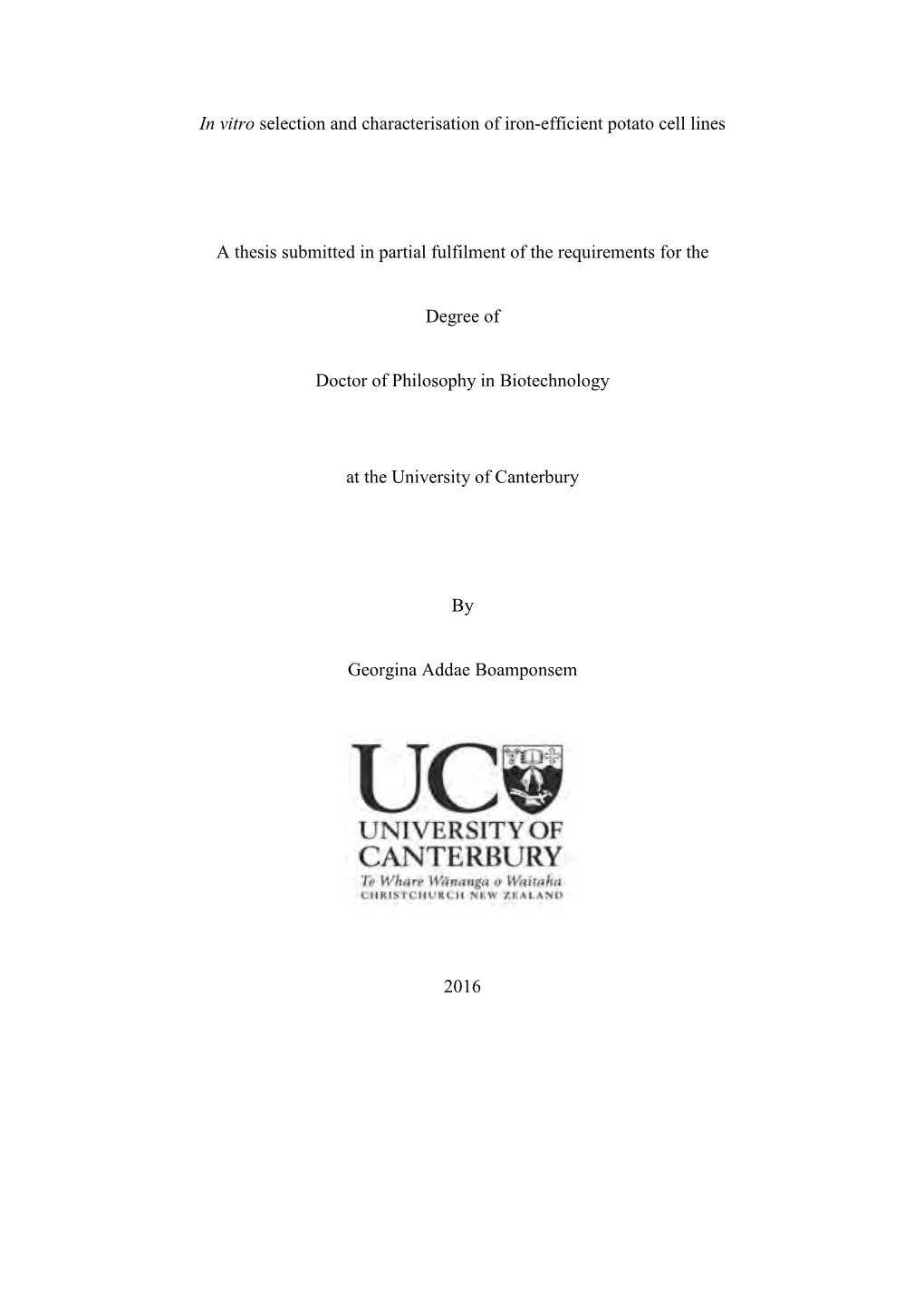 In Vitro Selection and Characterisation of Iron-Efficient Potato Cell Lines A