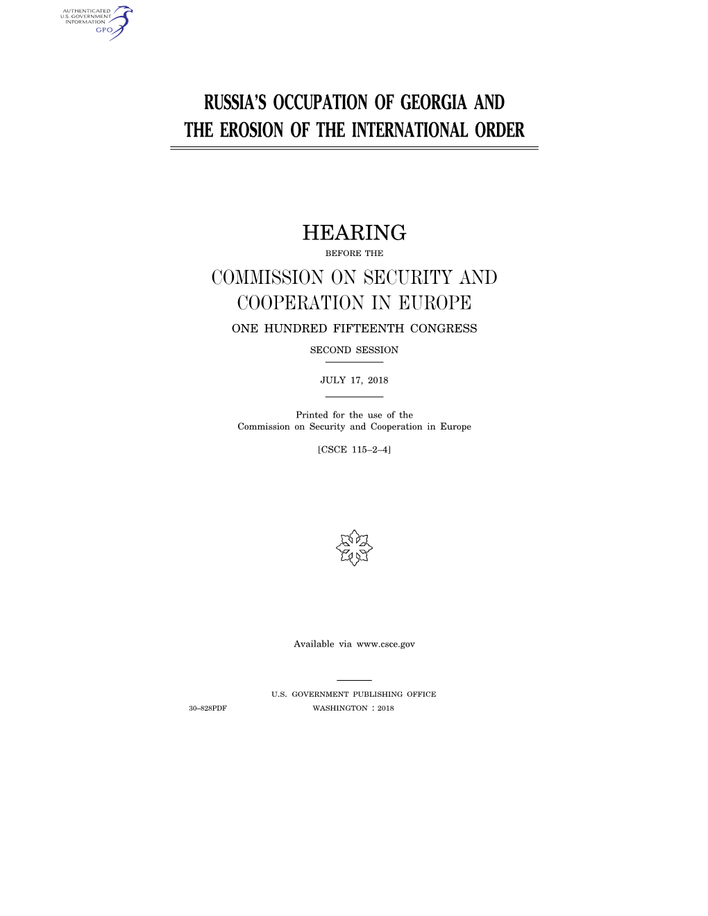 Russia's Occupation of Georgia and the Erosion of the International Order