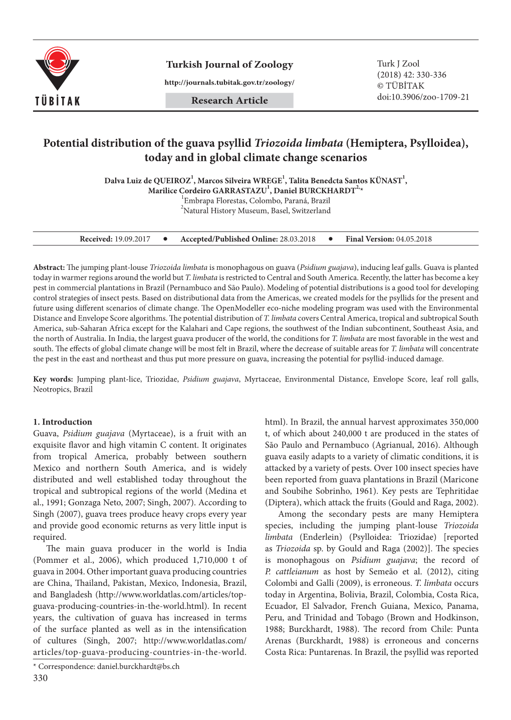 Hemiptera, Psylloidea), Today and in Global Climate Change Scenarios