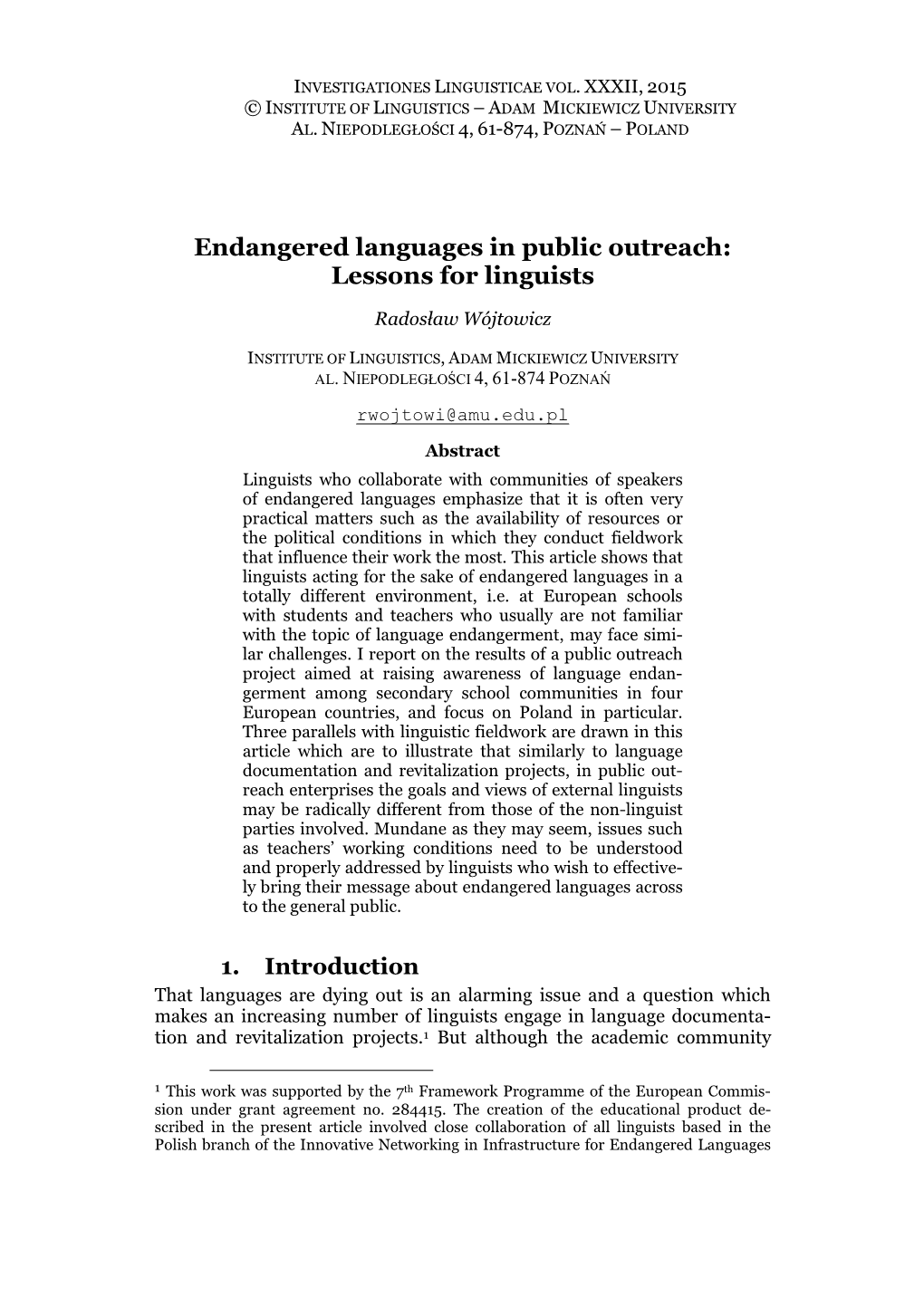 Endangered Languages in Public Outreach: Lessons for Linguists