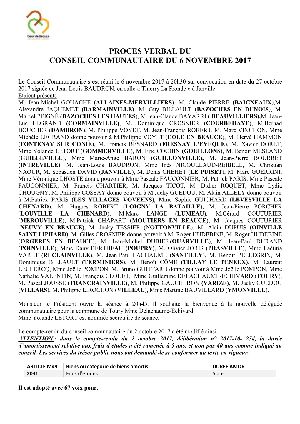 PV Du Conseil Du 6 Novembre 2017