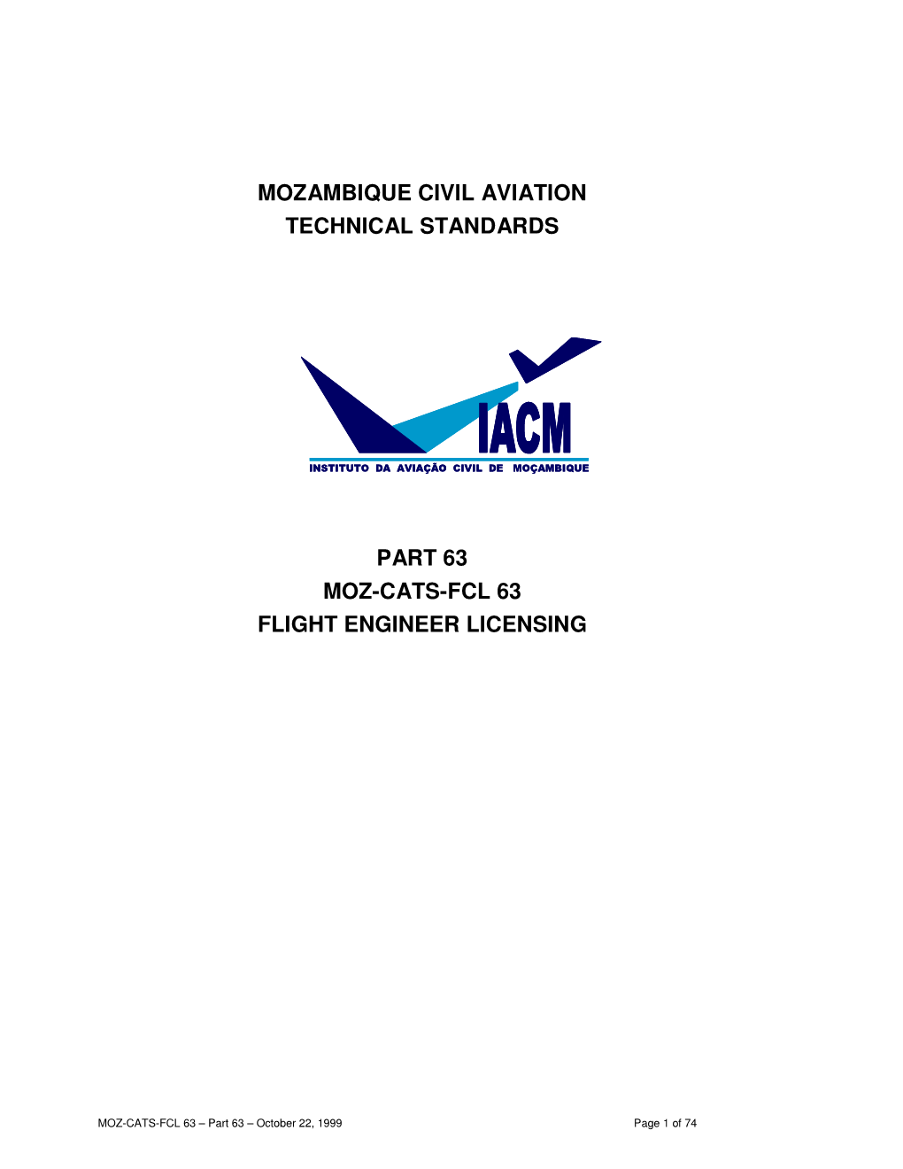 Mozambique Civil Aviation Technical Standards Part 63 Moz-Cats-Fcl 63