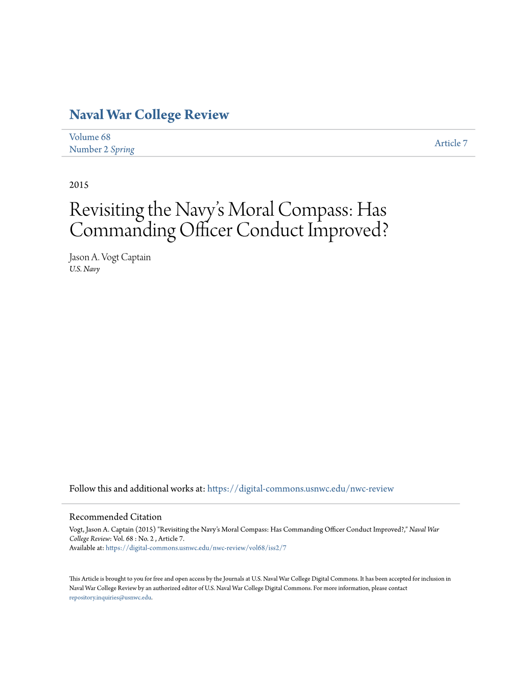 Revisiting the Navy's Moral Compass: Has Commanding Officer Conduct